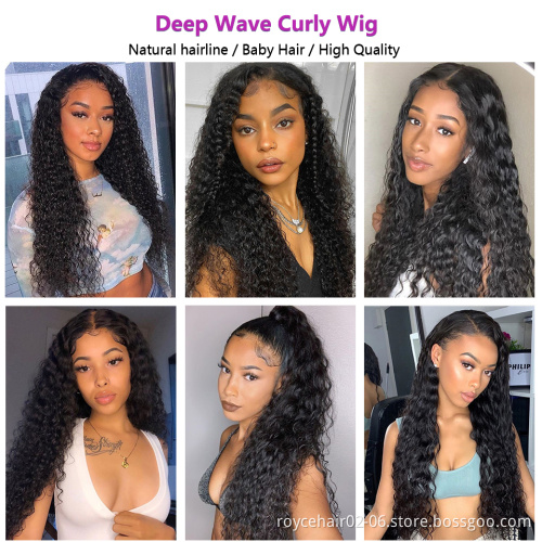 Virgin Human Hair Extensions Swiss Lace Wigs Vendor,Indian Mink Hair Deep Wave Curly Hair Cuticle Aligned 5x5 Lace Closure Wig
